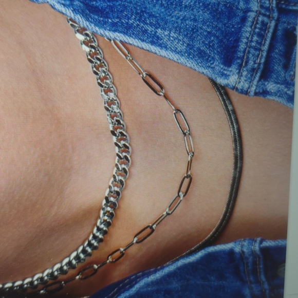 CELINA DUO SET OF TWO  CURB & THIN CLIP CHAIN LAYERING NECKLACES - Picture 3 of 3